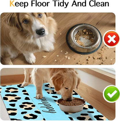 Puppy Feeding Mat 24x16 inch Blue Leopard Print Pet Bowl Placemat Non Slip - Image 8