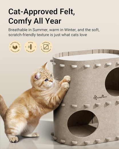 DownyPaws Cat House for Indoor Cats, 2-Storey Foldable Cat Bed Cave, Felt Cats - Image 4