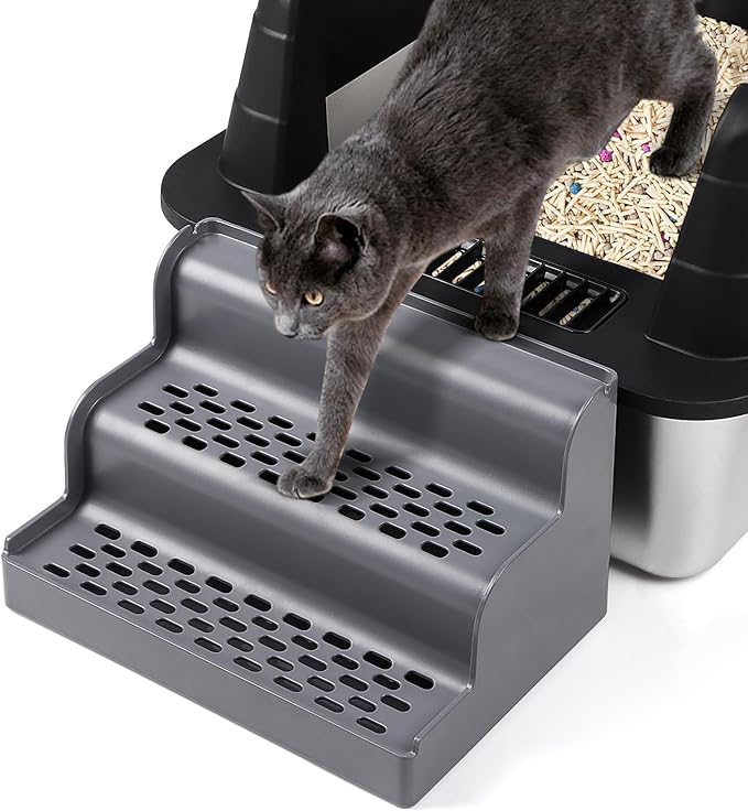 Cat Litter Box Ramp, 3-Step Cat Step by Bartuke