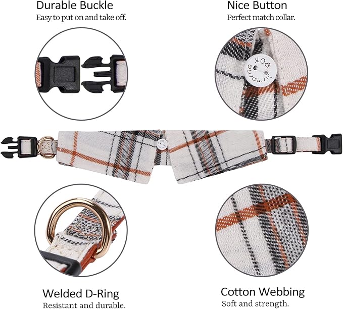 Faleela Cotton Plaid Shirt Style Dog Collar Soft Cute, Boy Dog Collar - Image 2
