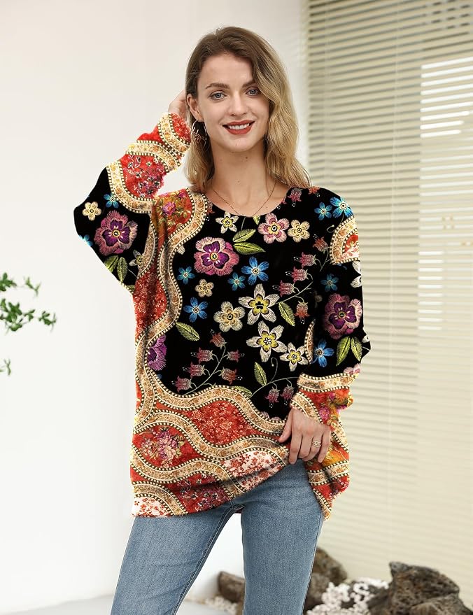 YESNO Women Christmas Sweater Graphic Printed Oversized Pullover Sweaters - Image 2