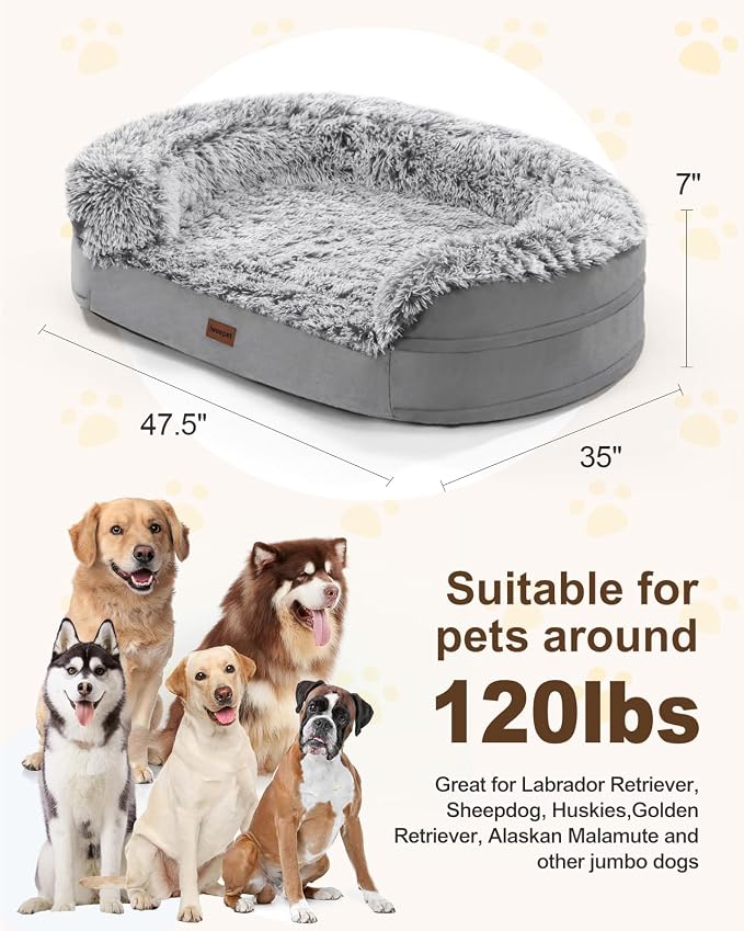 Dog Beds for Jumbo Dogs, 47.5"x35"x7.6", Removable and Washable Cover, Raised - Image 8