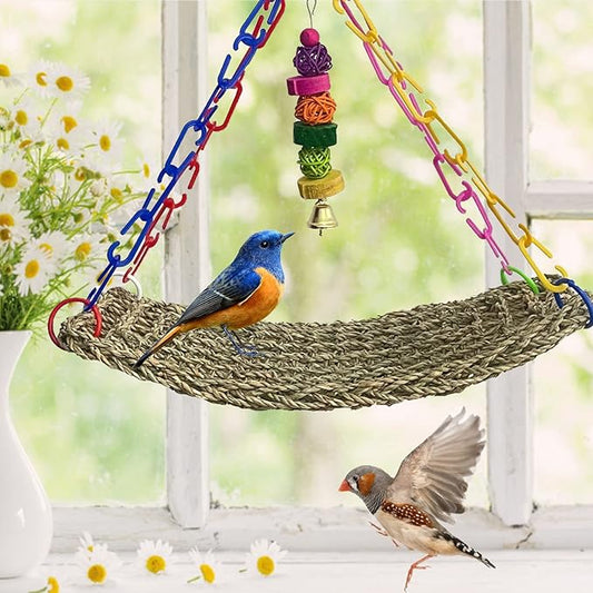 kathson Bird Seagrass Mat, Birds Swing Toy, Natural Grass Handmade Woven - Image 2