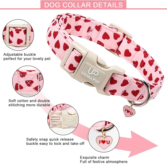 Valentine's Dog Collar, UP URARA PUP Pink Love Heart Adjustable Pet Collar - Image 3