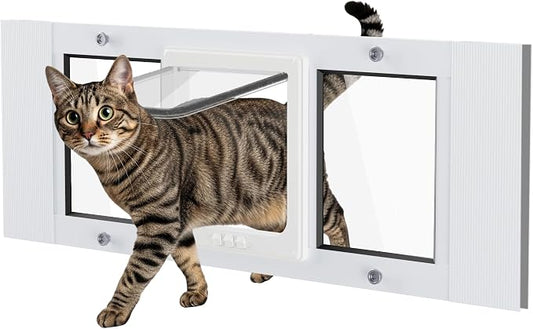 Cat Door for Window Weatherproof: Aluminum Frame Flap Pet Door Fit Window Insert by SAKSUNFORYOU