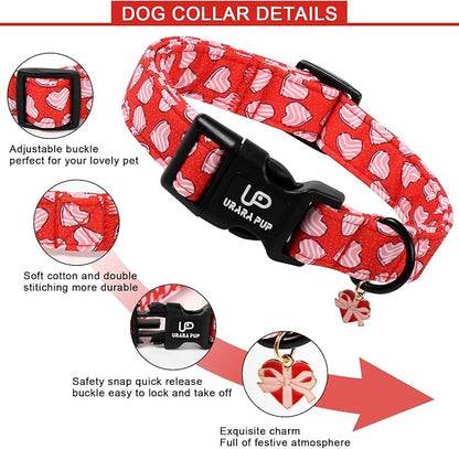 Valentine's Dog Collar, UP URARA PUP Pink Heart in Red Adjustable Pet Collar - Image 3