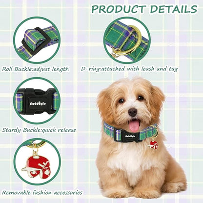 Dog Collar with Dark Green Striped Checkered - Image 3