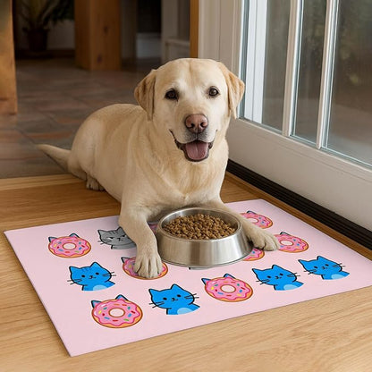 Cat Feeding Mat 24x16 inch Donut Cat Print Pet Bowl Placemat Non Slip Floor Mat - Image 4