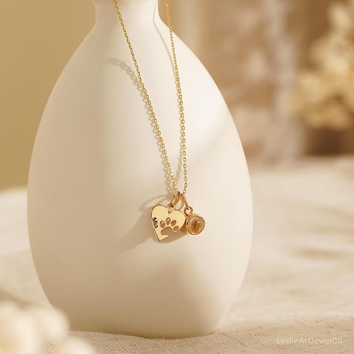 Personalized Cute Dog Cat Paw Name Necklace Forever Love Custom Heart Pendant - Image 6