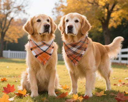 Fall Dog Bandanas, Autumn Halloween Orange Plaid Scarf, Triangle Holiday - Image 5