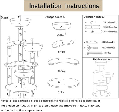 52" Modern Cat Tree Tower for Large Cats, 3Cat Nests Manual Hand Woven - Image 7