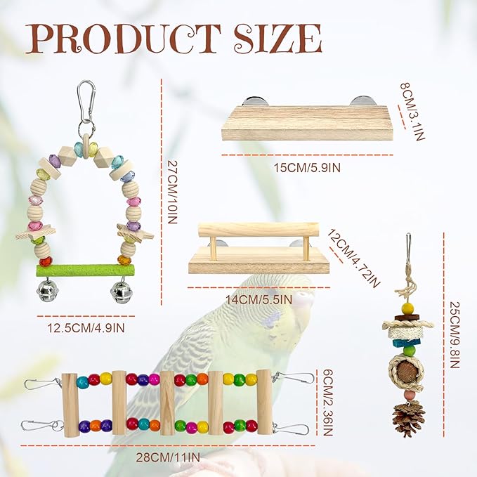 5-in-1 Parakeet Toys Set: Detachable Bird Playground - Image 2
