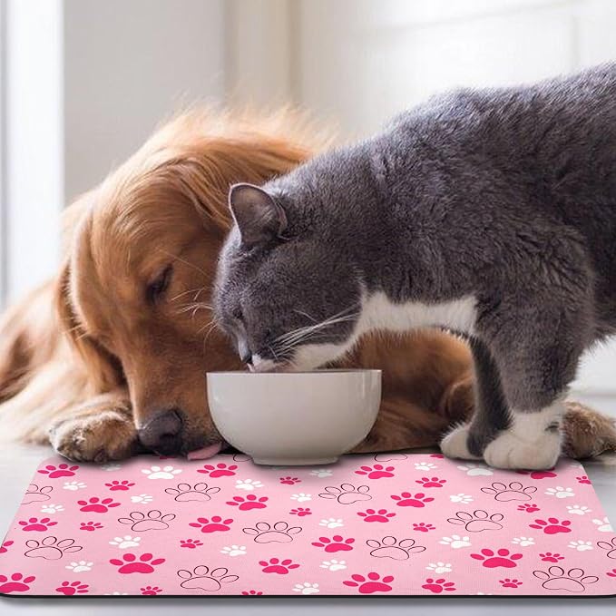 Dog Food Mat, Absorbent Water Bowl Mats Cat Pet Feeding Placemats Pink 12 * 20 - Image 7