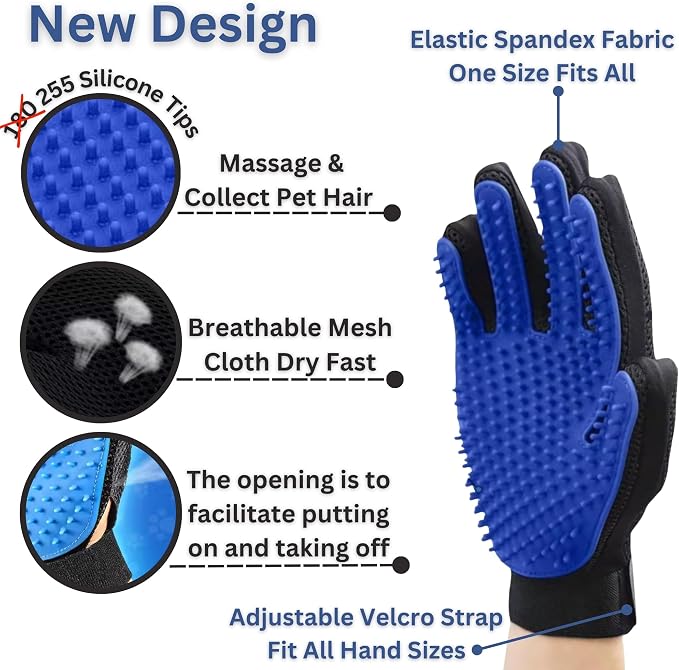 Pet Hair Remover Gloves – Blue, Reusable Grooming Gloves - Image 3