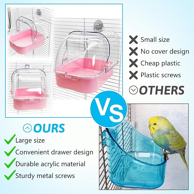 Tfwadmx Bird Cage Bath Hanging Parrot Bath Tub Water Shower Food Feeder Holder - Image 5