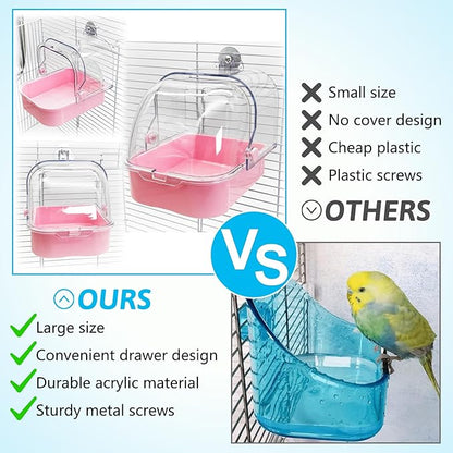 Tfwadmx Bird Cage Bath Hanging Parrot Bath Tub Water Shower Food Feeder Holder - Image 5