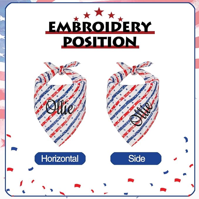 Personalized 4th of July Dog Bandana Embroidered Name Custom Neckwear Dog Scarf - Image 2