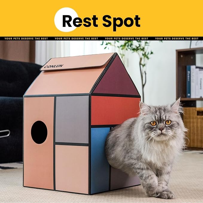 Cardboard Cat House with Scratch Pad & Catnip, Cat Play Scratching House - Image 4