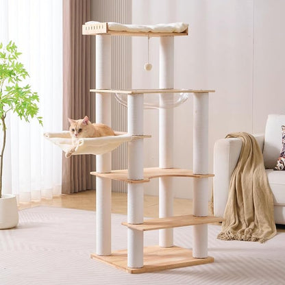 SHENGOCASE Modern Natural Wooden Wood Cat Tree Tower Condo, Extra Large Top - Image 8