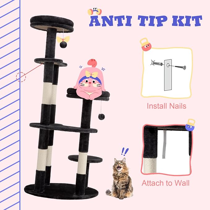 Allewie 55.5 in Cat Tree for Indoor Kitties/Soft Plush Perches/Multi-Level Cat - Image 8