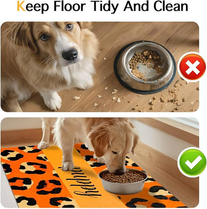 Puppy Feeding Mat 20x12 inch Orange Leopard Print Dog Bowl Placemat Non Slip Mat - Image 8