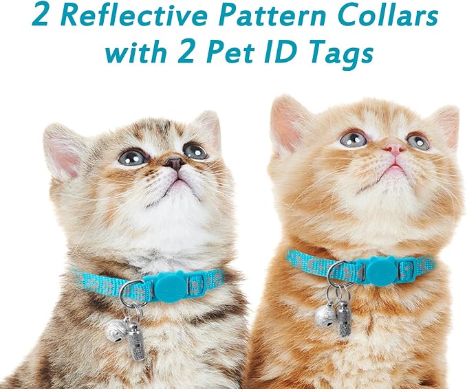LLHK 2 Pack Breakaway Cat Collars & 2 Pcs Name Tags, Reflective Safety Kitten - Image 6
