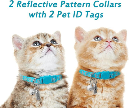 LLHK 2 Pack Breakaway Cat Collars & 2 Pcs Name Tags, Reflective Safety Kitten - Image 6