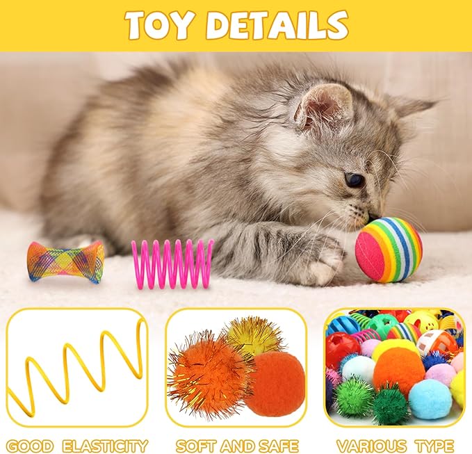 Kitten Toys, Cat Mouse Toy, Kitten Sparkle Crinkle Balls Furry Soft Pom Pom - Image 4