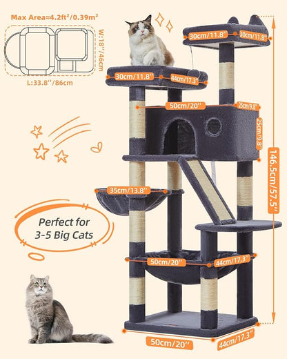 Taoqimiao Cat Tree 57.5-Inch, Cat Tower - Image 2