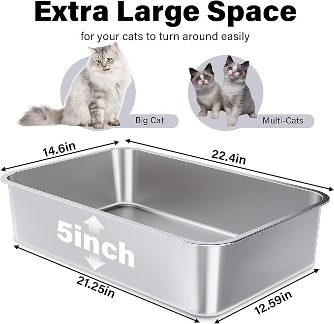 Stainless Steel Litter Box 2 Pack, XLarge Metal Litter Box - Image 2
