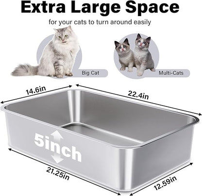 Stainless Steel Litter Box 2 Pack, XLarge Metal Litter Box - Image 2