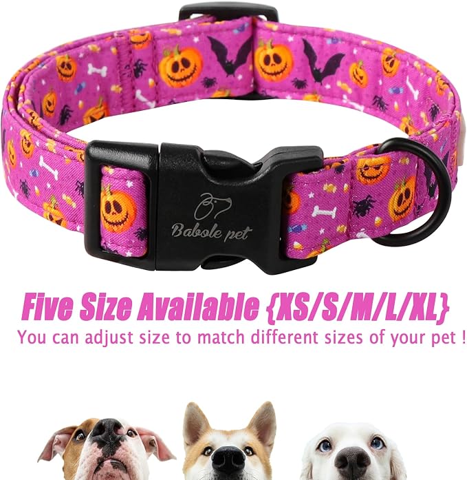 Halloween Dog Collar, Cute Pumpkin Bat Pattern Halloween Purple Puppy Collar - Image 6