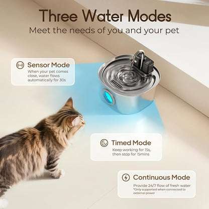 Voluas Stainless Steel Cat Water Fountain-Wireless Pet Water Fountain Battery - Image 3