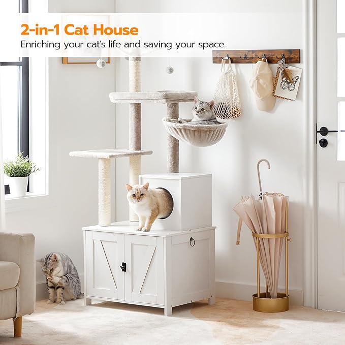 HOOBRO Cat Tree Tower with Litter Box Enclosure - Image 3