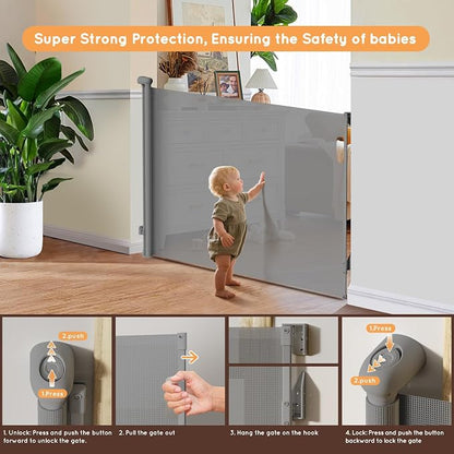 Retractable Baby Gate for Stairs, Automatic Tension, One-Hand Operation - Image 4