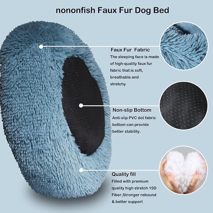 Calming Donut Dogs Beds for Small Dogs Washable, 23inch Plush Round Pet Bed for - Image 2