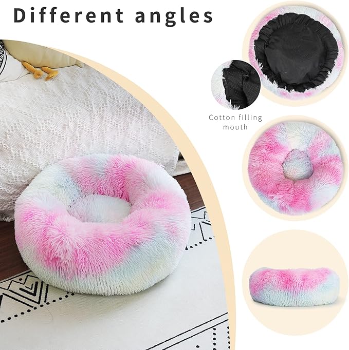 nononfish Puppy Bed for Calming Dog 19Inches Peach Anti-Anxiety Donut Bed for - Image 3