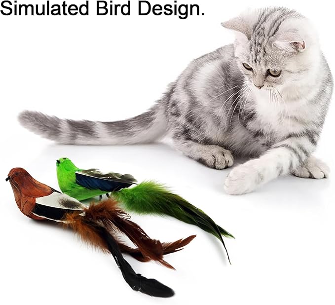 TTcat 2 Pcs Real Feather Cat Bird Toys Realistic Simulation Bird Cat Toys - Image 3