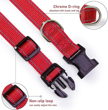 Reflective Dog Collar with Buckle Adjustable Safety Nylon Collars - Image 3