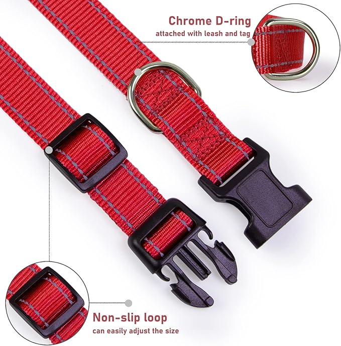 Reflective Dog Collar with Buckle Adjustable Safety Nylon Collars - Image 3