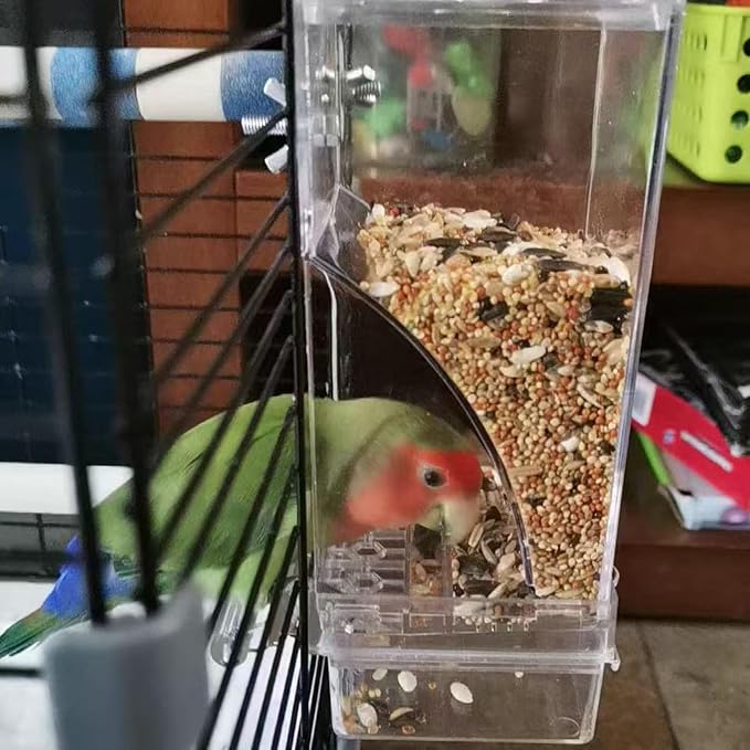 No Mess Bird Feeder for Cage, Automatic No-Spill Transparent Parrot Feeder - Image 5