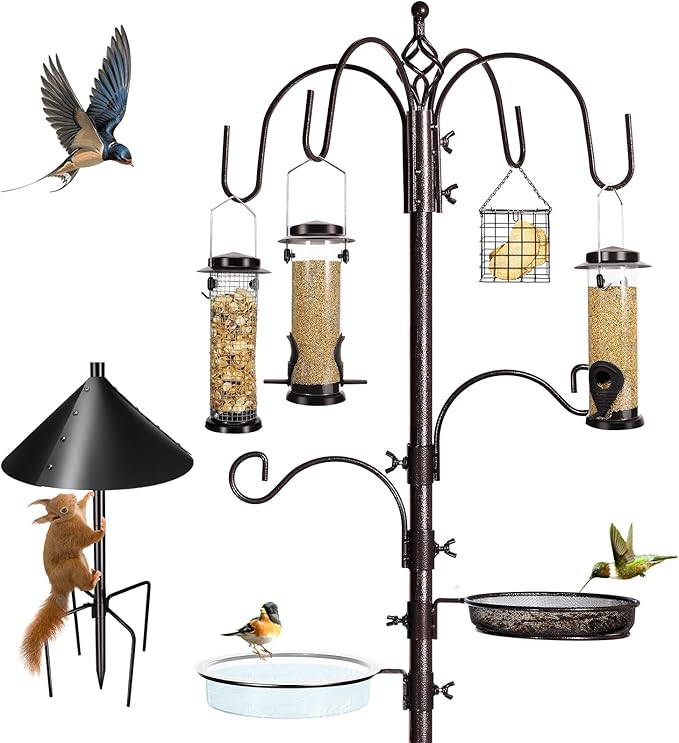 6-Hook Bird Feeding Station Kit Wild Bird Feeder Stand Pole, Mesh Tray and by YINGYM