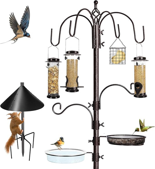 6-Hook Bird Feeding Station Kit Wild Bird Feeder Stand Pole, Mesh Tray and by YINGYM