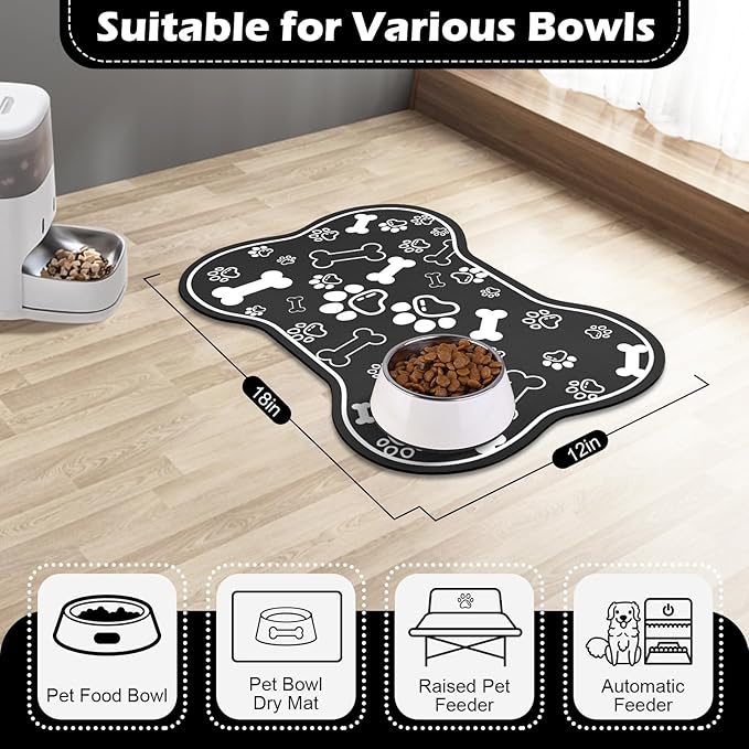 Dog Cat Food Mat, Rapid AbsorbentPet Feeding Mat, Bone Shaped Dog Placemat - Image 6