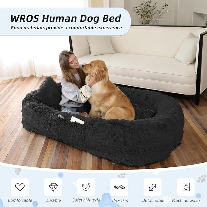 Human Dog Bed, Washable Faux Fur Pet Bed - Image 2