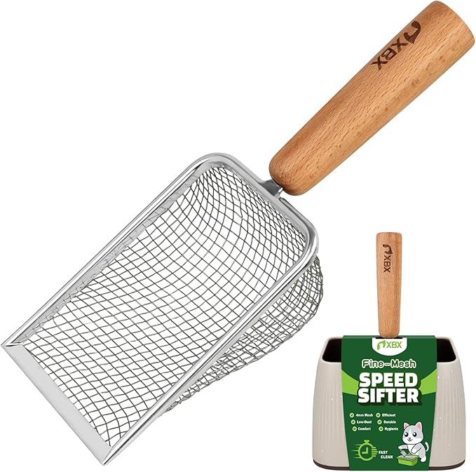 XBX Cat Litter Scoop with Holder – Metal Mesh Litter Scooper, Wooden Handle by XBXPetSupplies