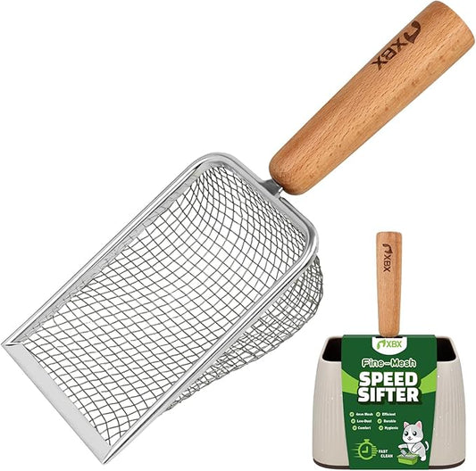 XBX Cat Litter Scoop with Holder – Metal Mesh Litter Scooper, Wooden Handle by XBXPetSupplies