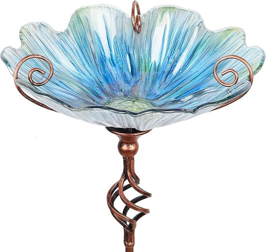 MUMTOP 31 Inch Height Glass Birdbath Birdfeeder by MUMTOP