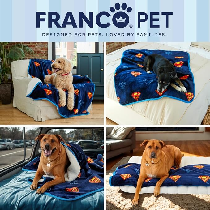 Franco Pet Superman DC Comics Super Soft Cozy Waterproof Sherpa-Backed Blanket - Image 7