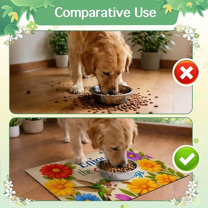 Hummingbird Pet Feeding Mat 24" x 16" Spring Design Non Slip Dog and Cat Bowl - Image 7